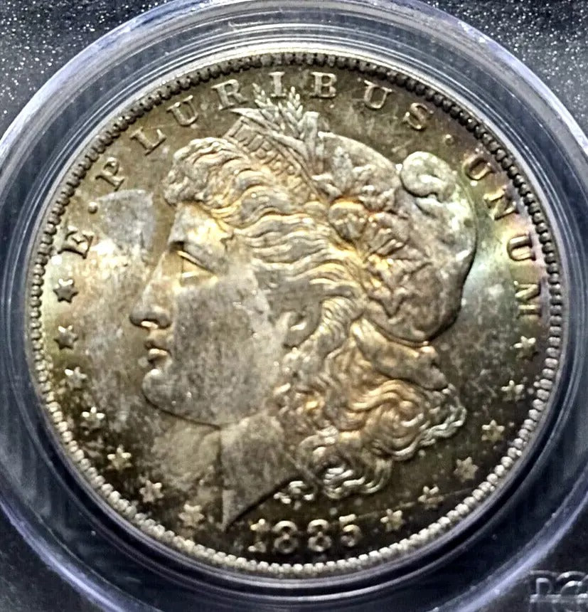 1885-O Morgan Silver Dollar | PCGS MS62 | Rainbow Toning