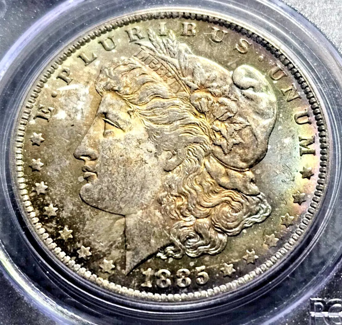 1885-O Morgan Silver Dollar | PCGS MS62 | Rainbow Toning