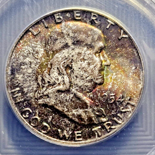1954 Franklin Silver Half Dollar | MONSTER TONING | MS65 | Bugs Bunny Rev Die Error