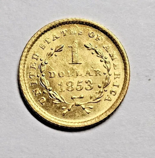 1853 Gold Liberty Head Dollar | AU+ Type 1