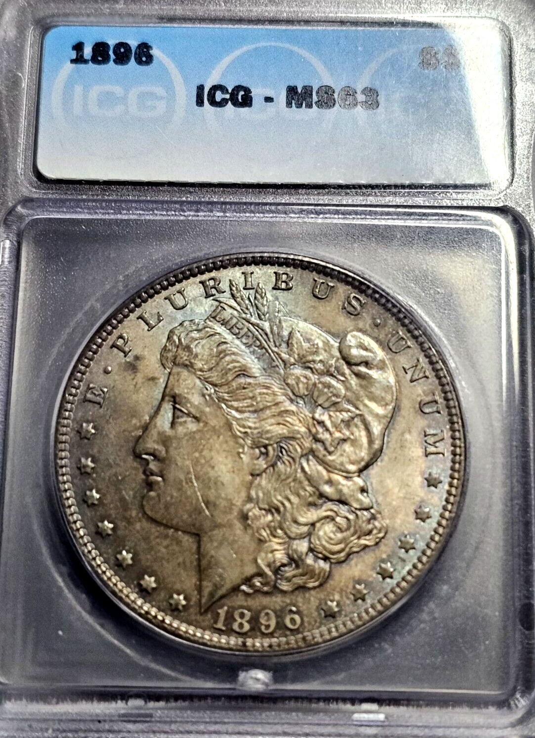 1896 Morgan Silver Dollar | ICG MS63 | Rainbow Toning | Errors | VAM