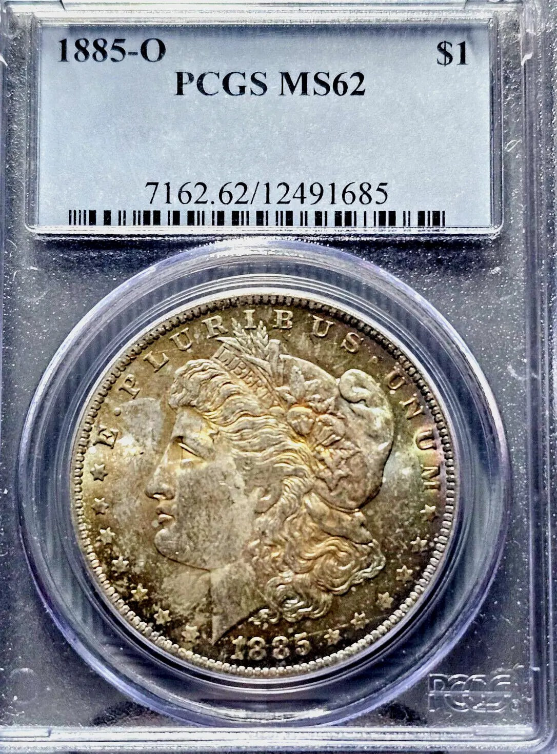 1885-O Morgan Silver Dollar | PCGS MS62 | Rainbow Toning