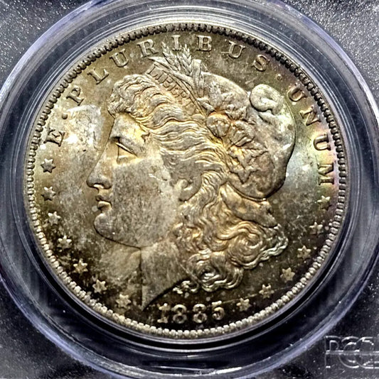 1885-O Morgan Silver Dollar | PCGS MS62 | Rainbow Toning