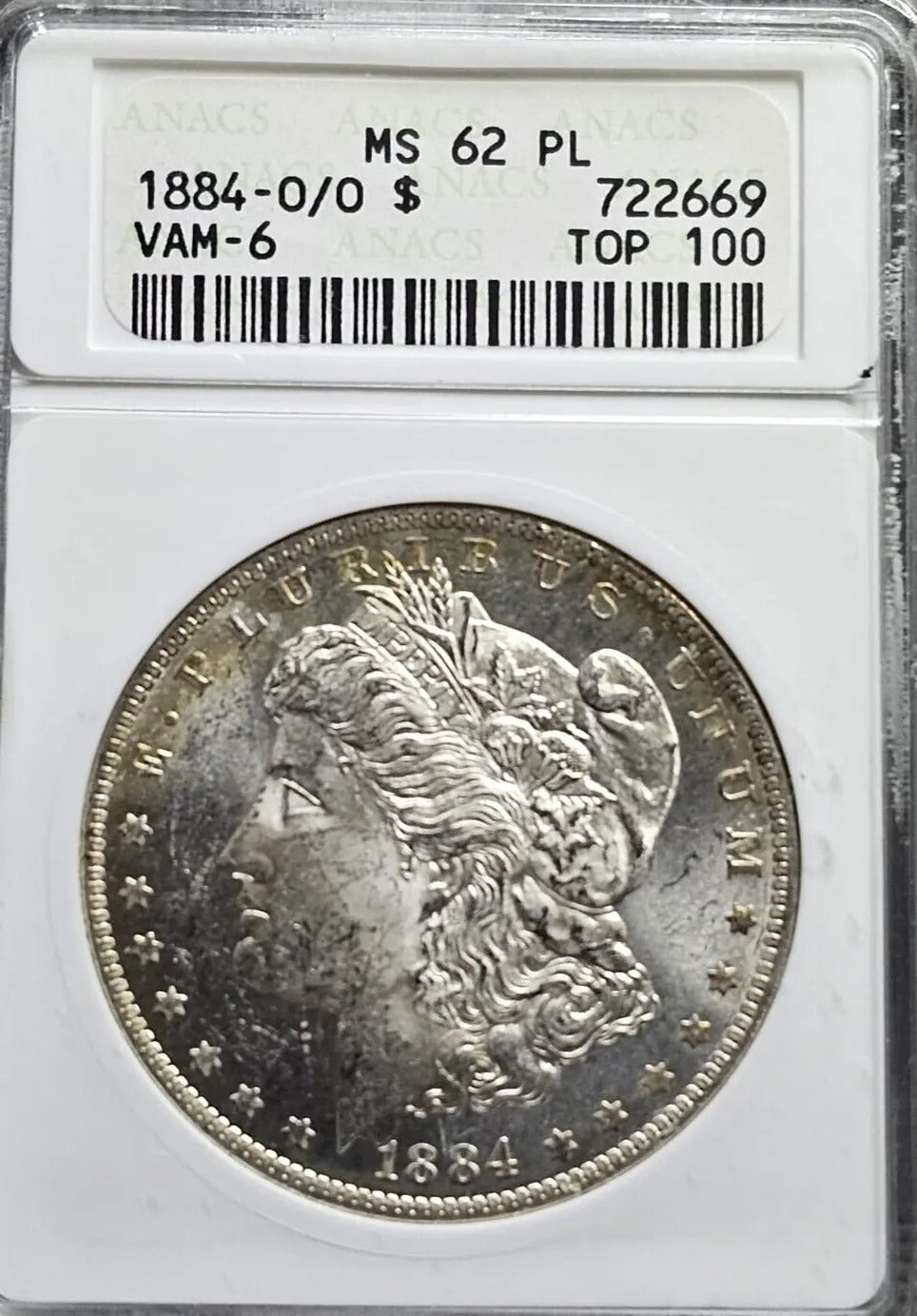 1884-O/O Morgan Silver Dollar | MS62 | Scarce Proof Like VAM-6 Top 100 Soapbox