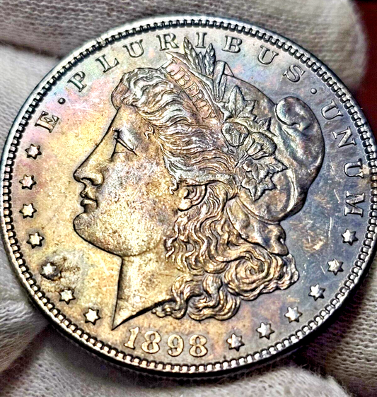 1898 Morgan Silver Dollar | Beautiful Rainbow Toning | UNC Errors