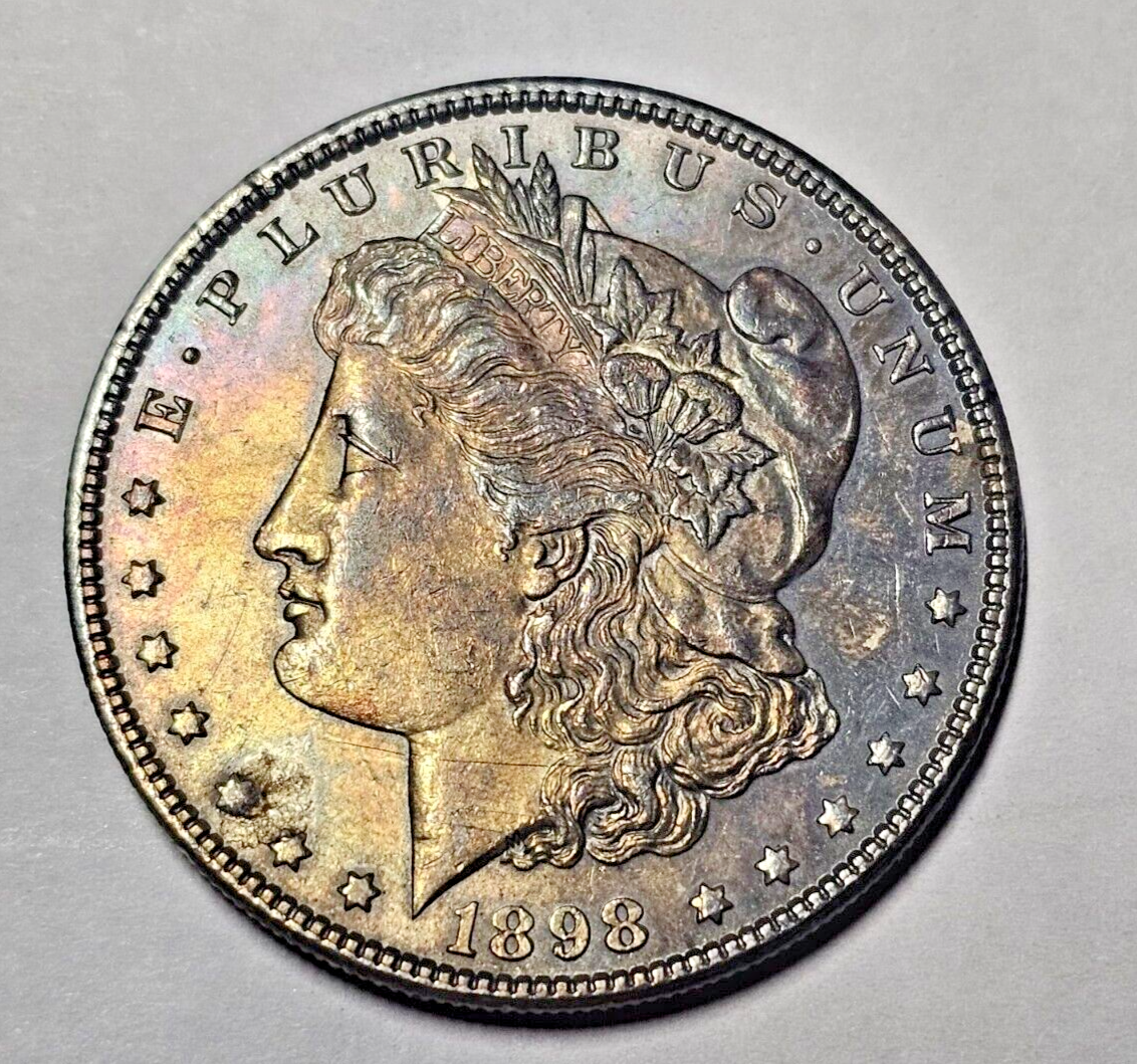 1898 Morgan Silver Dollar | Beautiful Rainbow Toning | UNC Errors