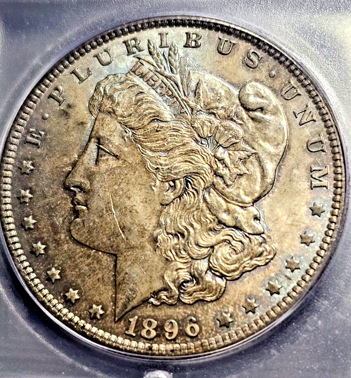 1896 Morgan Silver Dollar | ICG MS63 | Rainbow Toning | Errors | VAM