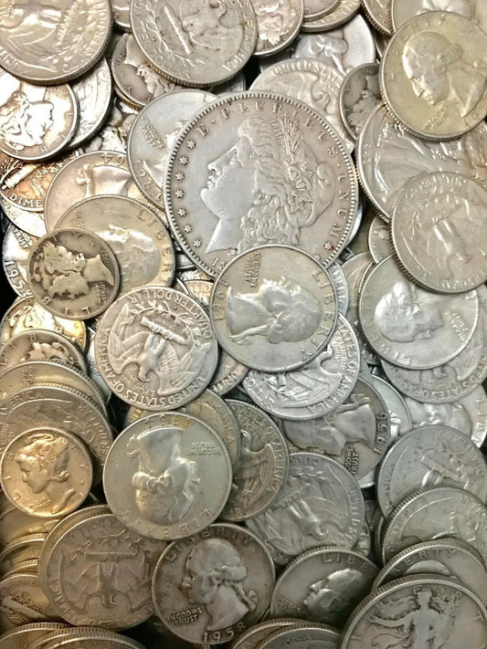 90% Silver | $10 Face | 2 Dollars, 8 Half Dollars, 30 Dimes,  12 Quarters