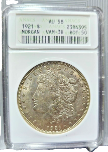 1921 Morgan Silver Dollar | ANACS AU58 VAM-3B(1) | HOT 50 Soap Box